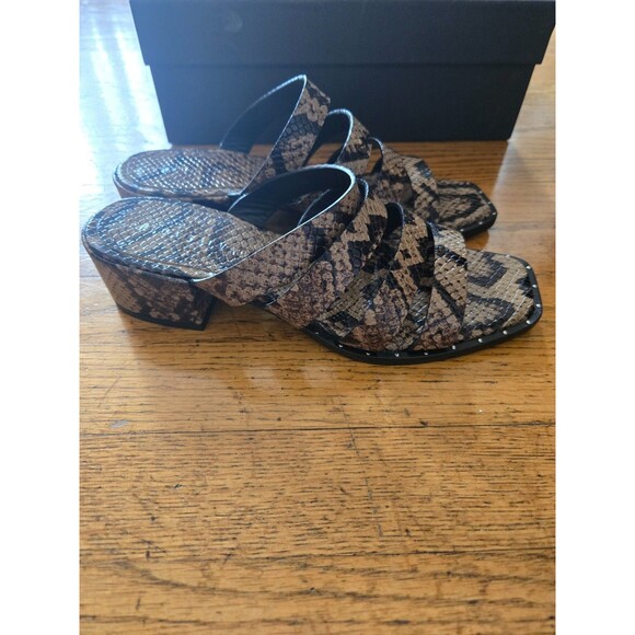 Freda Salvador Ingrid Square Toe Strappy Slide Sandal in Sage Snake Size 6M - Picture 2 of 9